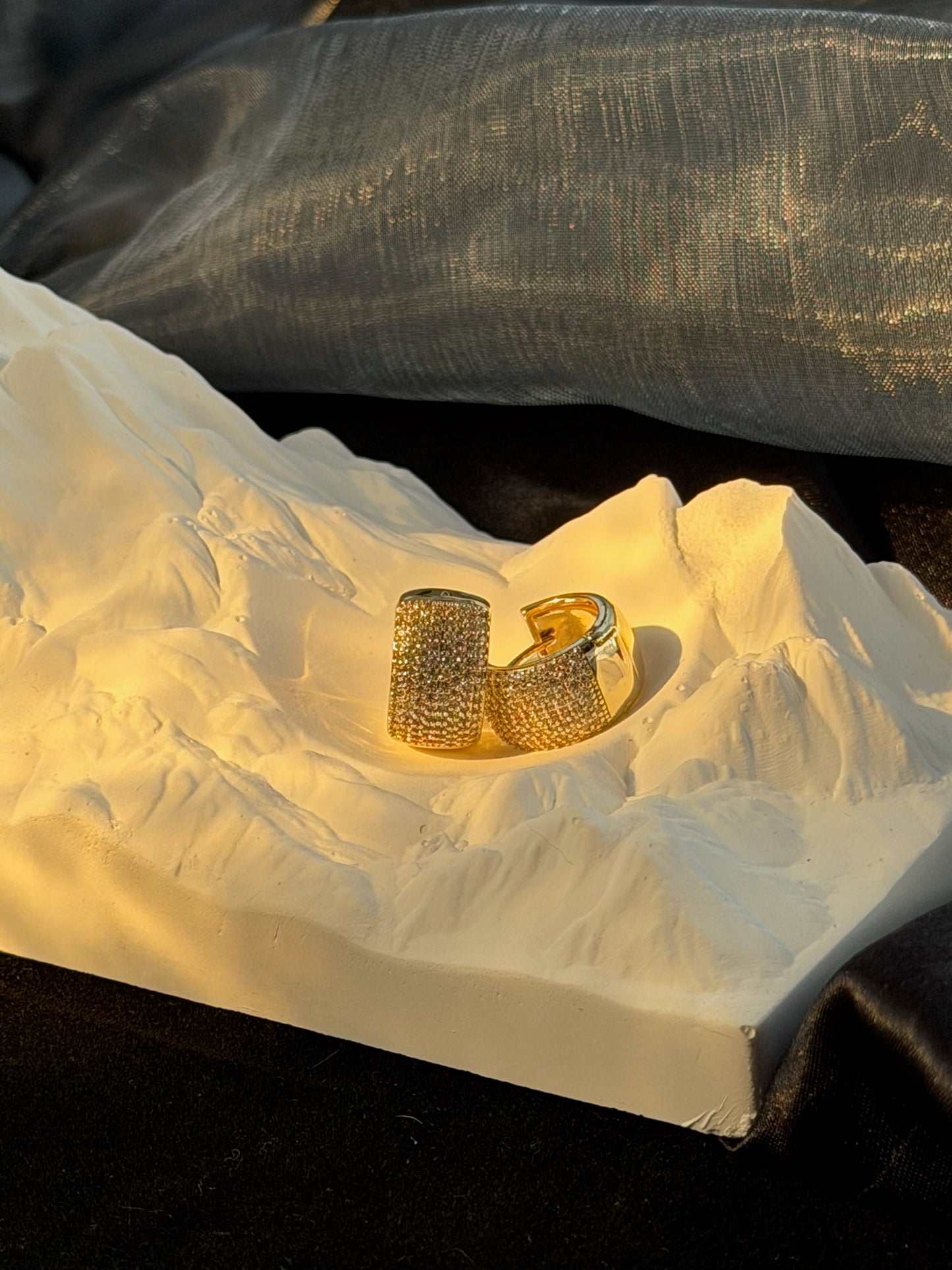 The "Alpine" Sculptural Pavé Huggies