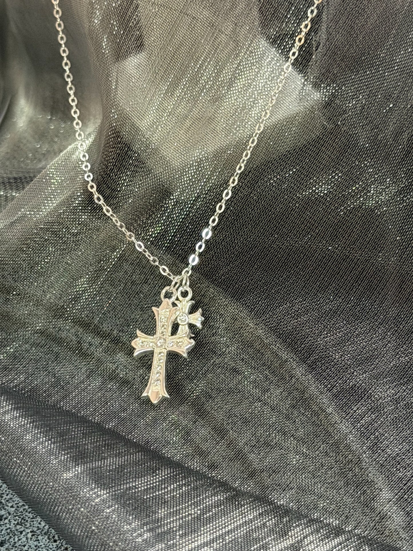 The "Fitzroy" Double Cross Silver Necklace