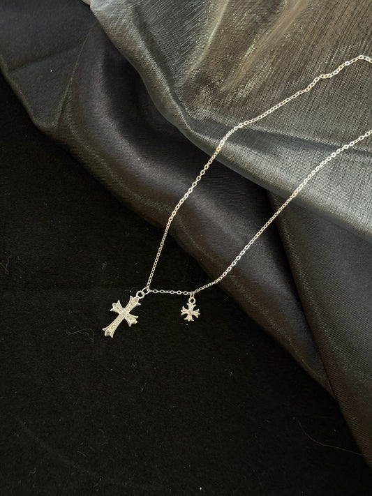 The "Fitzroy" Double Cross Silver Necklace