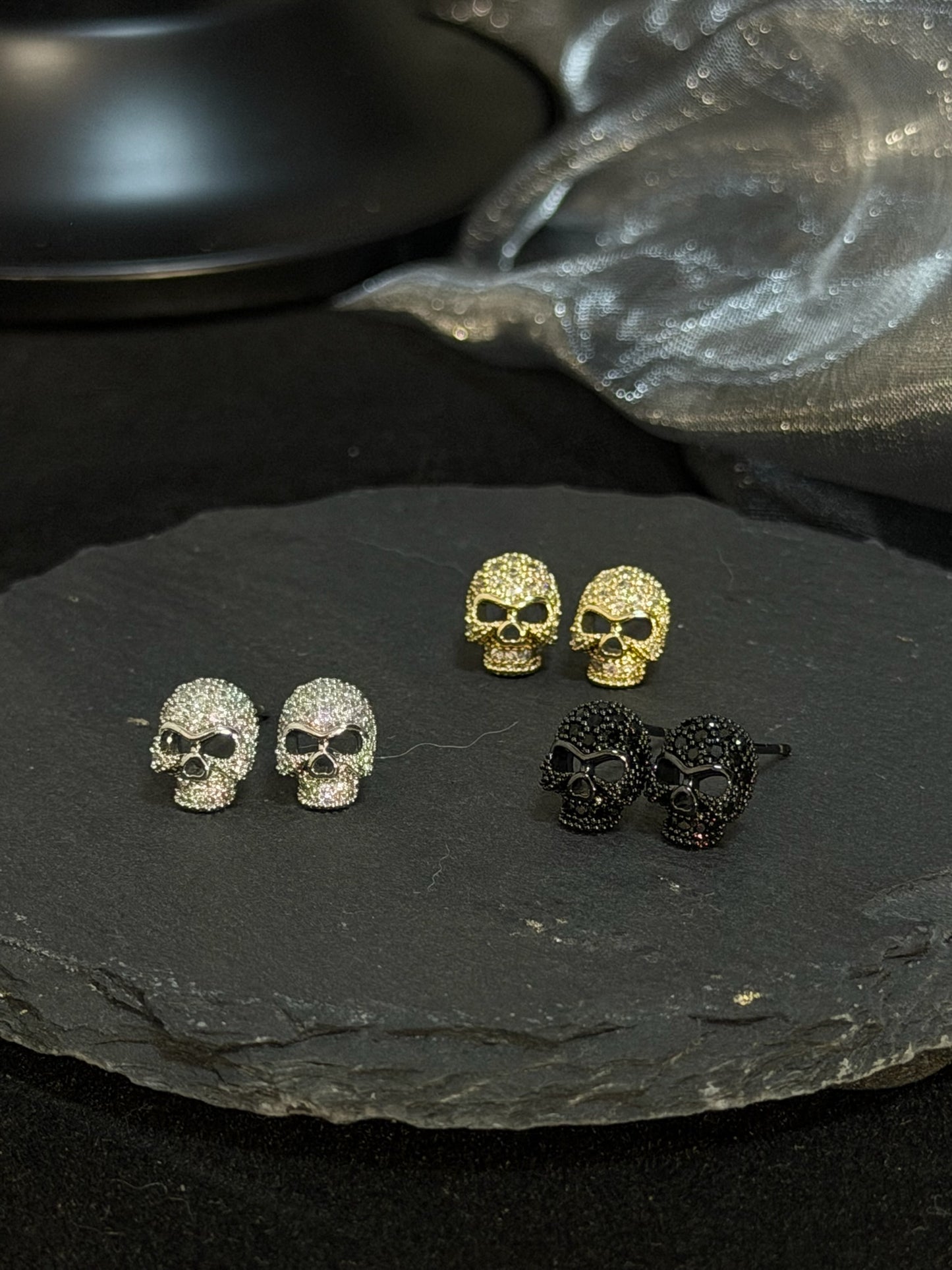 The "Newtown" Pavé Skull Stud Earrings