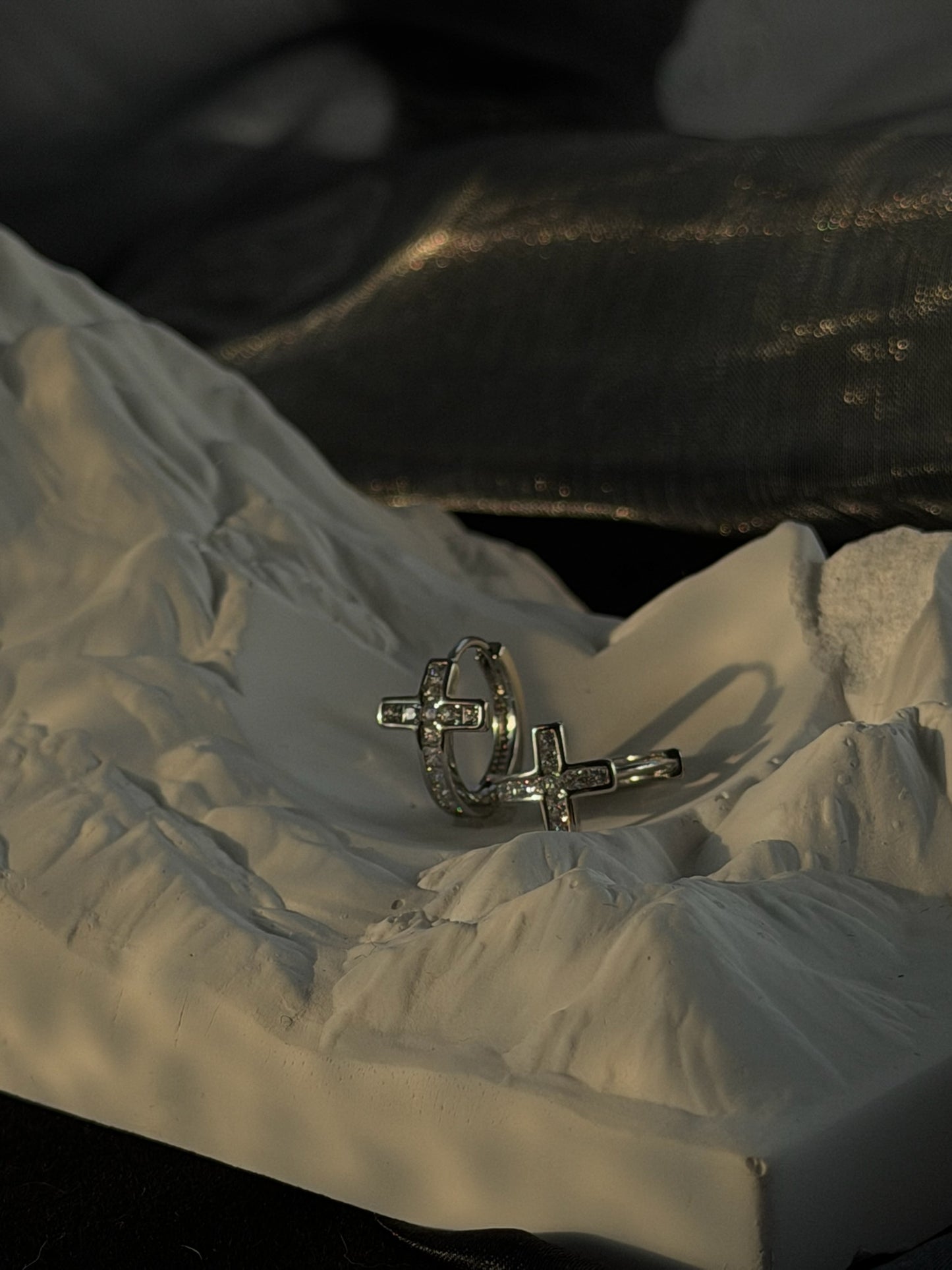 The "Rocks" Pavé Cross Huggies