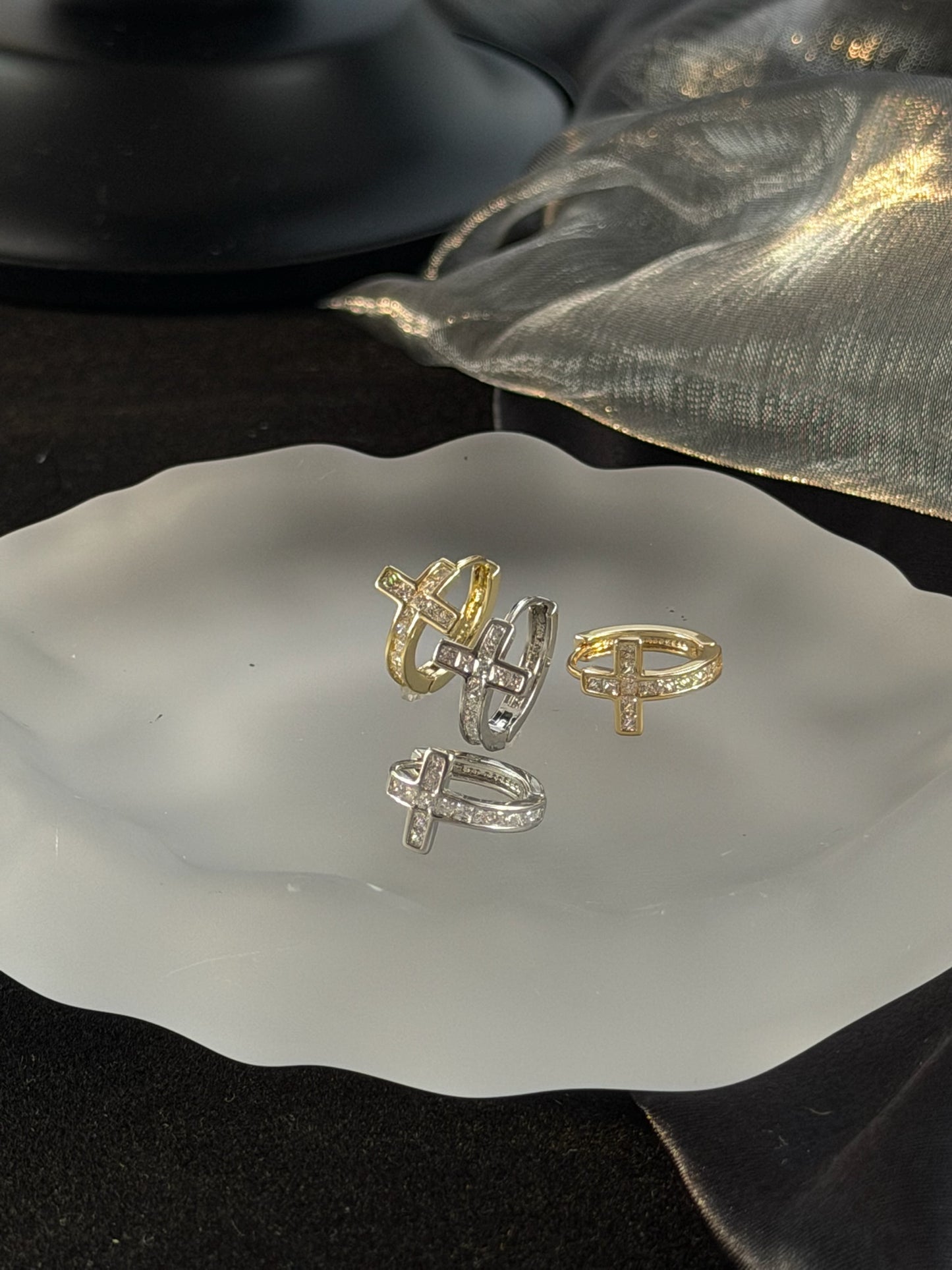 The "Rocks" Pavé Cross Huggies