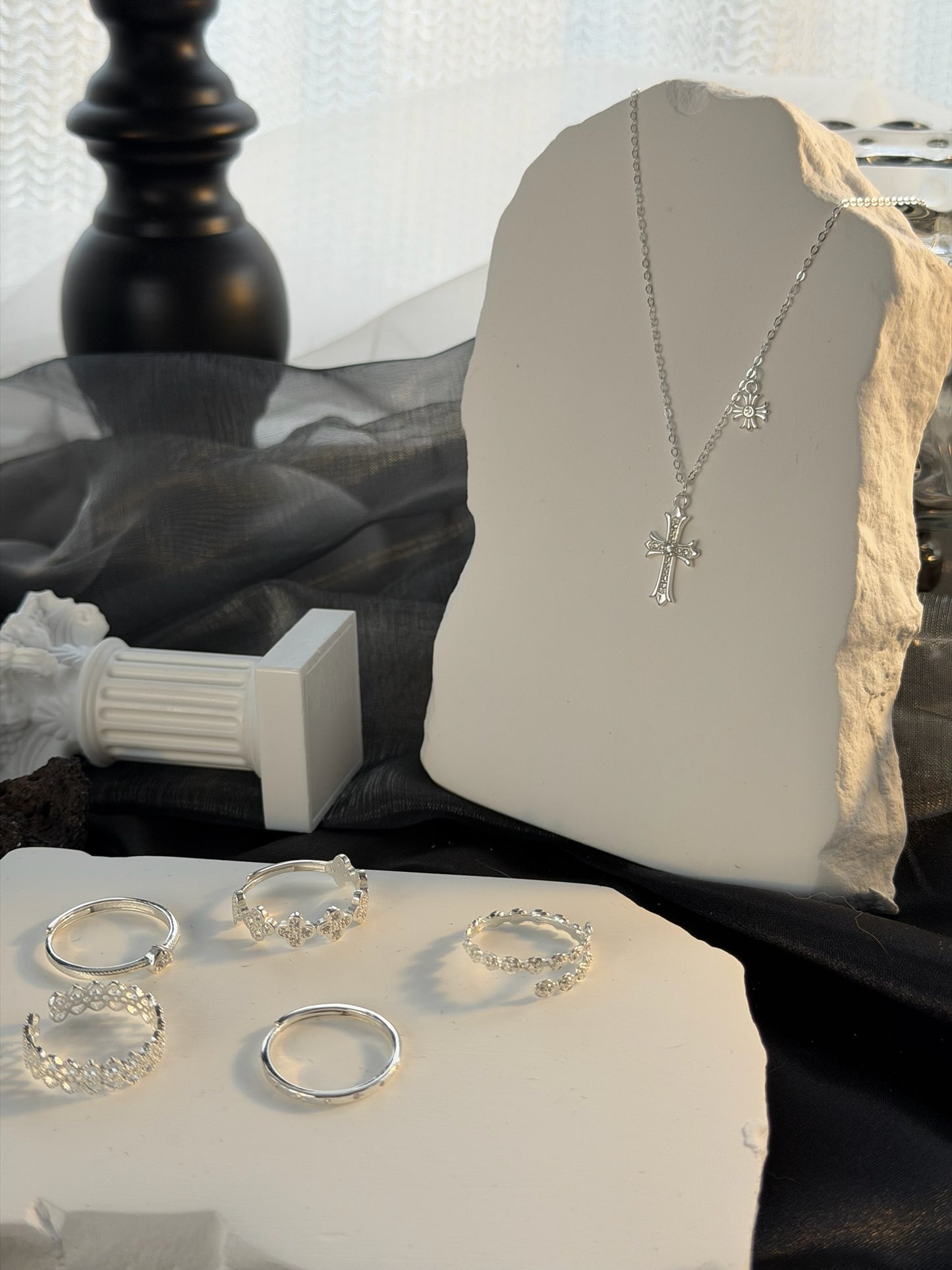 The "Fitzroy" Double Cross Silver Necklace